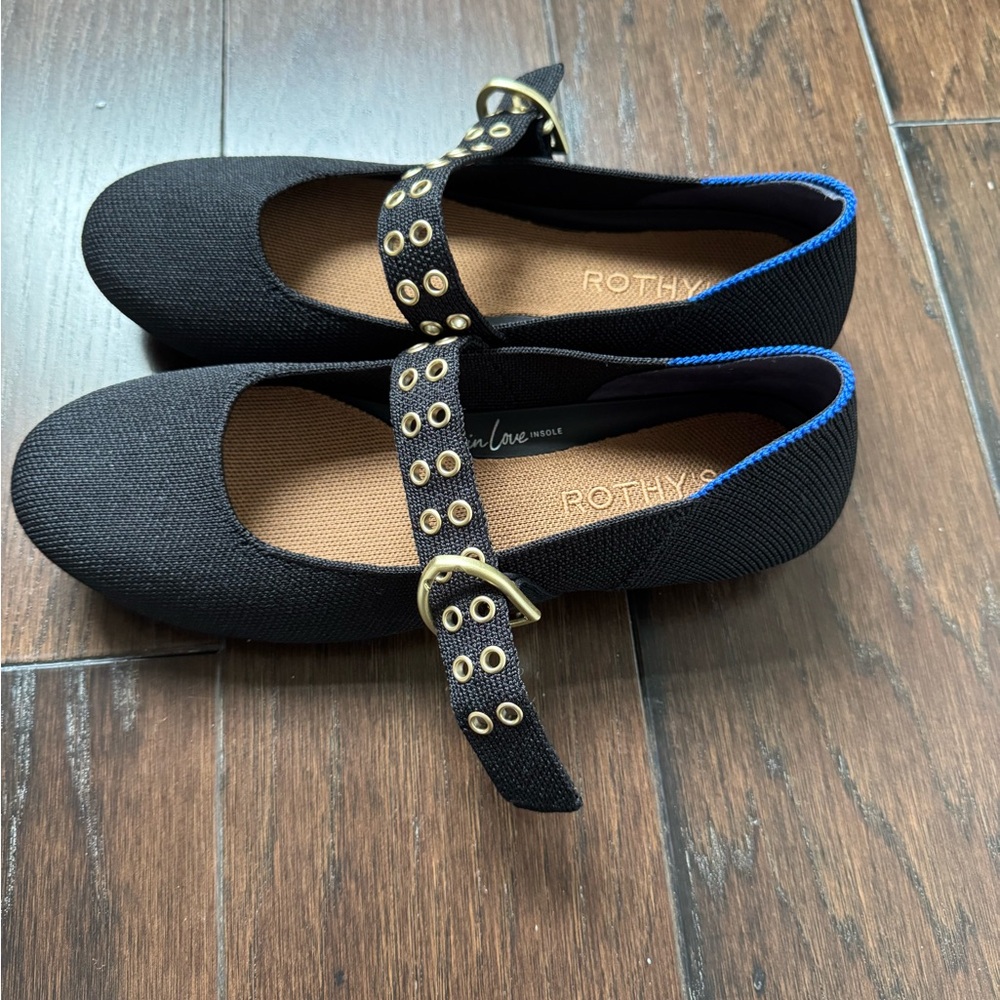 Rothy's Black Flats with Gold Buckle - Picture 2 of 3